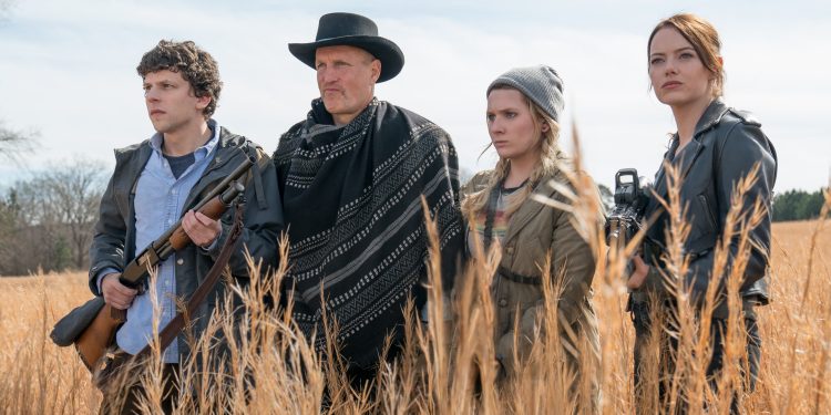 Columbus (Jesse Eisenberg), Tallahassee (Woody Harrelson), Little Rock (Abigail Breslin) and Wichita (Emma Stone) in Columbia Pictures' ZOMBIELAND: DOUBLE TAP.