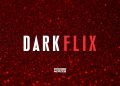 Fundo de glitter vermelho, no centro o nome Darkflix em branco e vermelho, na parte inferior o nome Código Nerd 42.