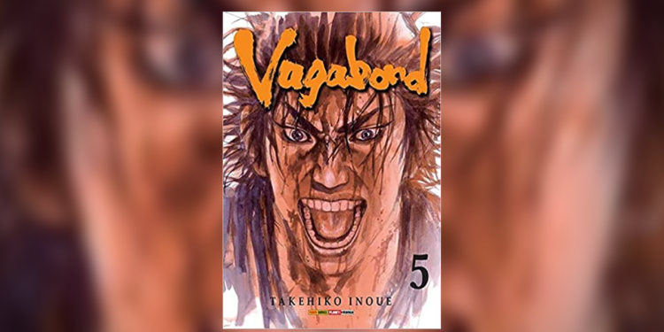 Musashi grita de ódio na capa de Vagabond Vol. 5.