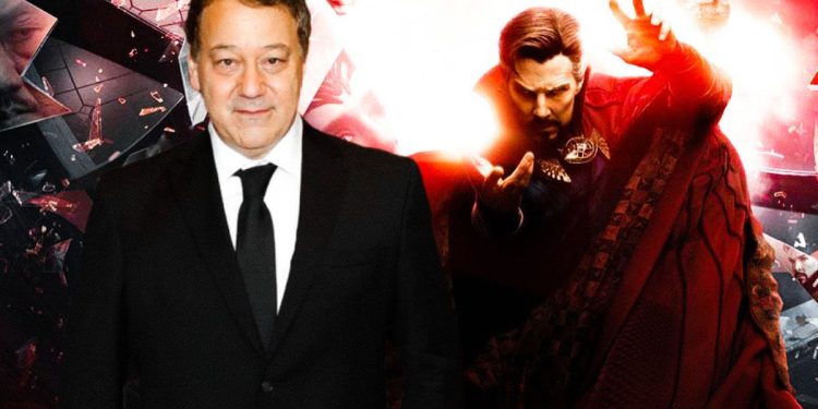 Pôster destaque de Sam Raimi em imagem de Doutor Estranho 2