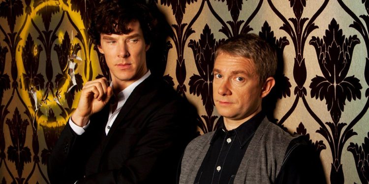 Sherlock Holmes (Bennedict Cumberbatch) e John Watson (Martin Freeman) em uma imagem promocional da segunda temporada de Sherlock.