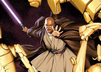 Mace Windu joga droides com a força na capa de Star Wars: Jedi of the Republic