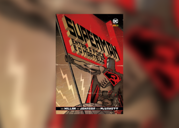 Superman segura uma bandeira soviética na capa de Entre A Foice e o Martelo