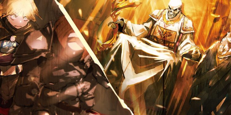 Cena da Light Novel de Overlord. Lorde Ainz aparecendo para Neia Baraja.