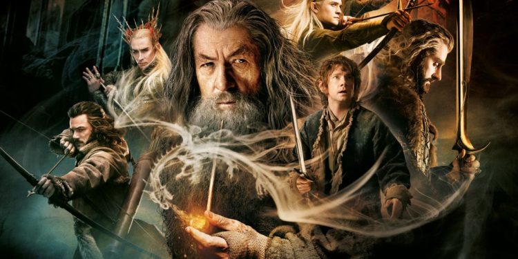 Os personagens de O Hobbit: A Desolação de Smaug em um pôster oficial do filme.